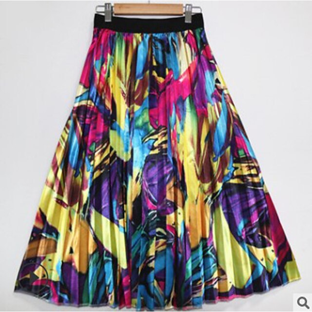 Womens Clothing Womens Bottoms | Womens Streetwear Swing Maxi Skirts Holiday Weekend Graphic Animal Pleated Blue Purple Blushing