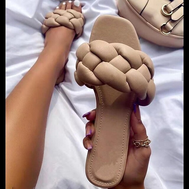 Mujer Sandalias Zapatillas al aire libre Sandalias trenzadas Tacón Plano  Dedo redondo Goma PU Mocasín Negro Caqui Azul 8807810 2022 – $15.33