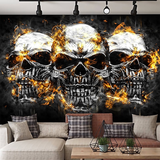  Halloweenské nástěnné umění s kostrou dekorace deka závěs visící domov ložnice obývací pokoj dekorace psychedelické strašidelné dýňové lebky netopýr hrad smrtka