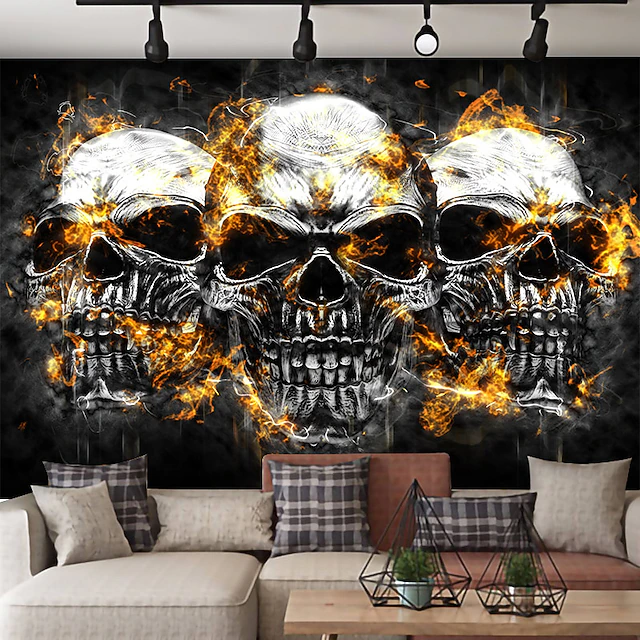 Halloween Skeleton Wall Tapestry Art Decor Blanket Curtain Hanging Home Bedroom Living Room Decoration Psychedelic Haunted Scary Pumpkin Skull Bat Castle Grim Reaper 12