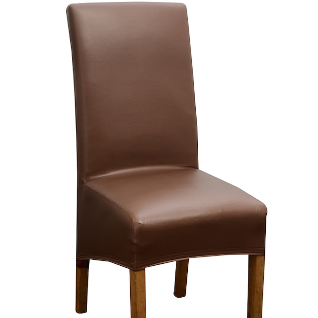  vanntett spisestoltrekk svart stretch stol slipcover pu skinn høyrygg stol setetrekk beskytter med strikk for spisestue, bryllup