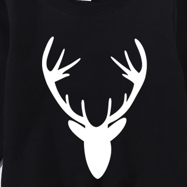 Baby & Kids Matching Outfits | Family Look Tops Sweatshirt Cotton Cartoon Deer Christmas Gifts Print Black Red Long Sleeve Basic