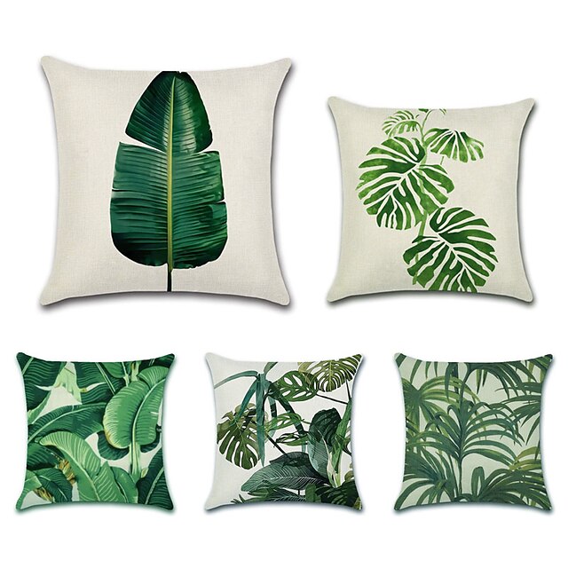 1 Set of 5 Pcs Green Leaf Botanical Series Throw Pillow Covers Modern ...