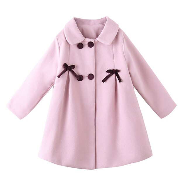 Baby & Kids Girls Clothing | Kids Girls Coat Pink khaki Bow Fall Winter Fashion 2-12 Years / Wool / Warm Ups / Sweet / Cotton - 