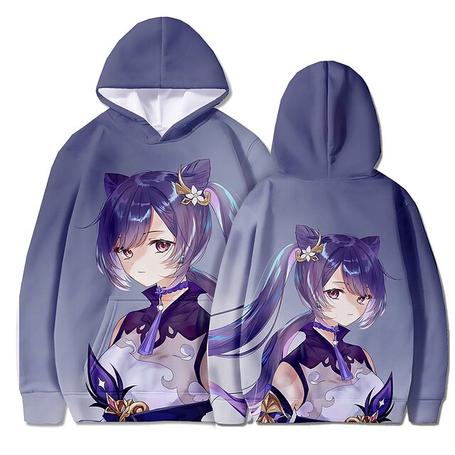 Toys & Hobbies Cosplay & Costumes | Inspired by Genshin Impact Keqing Anime Cartoon Polyster Anime 3D Harajuku Graphic Hoodie Fo