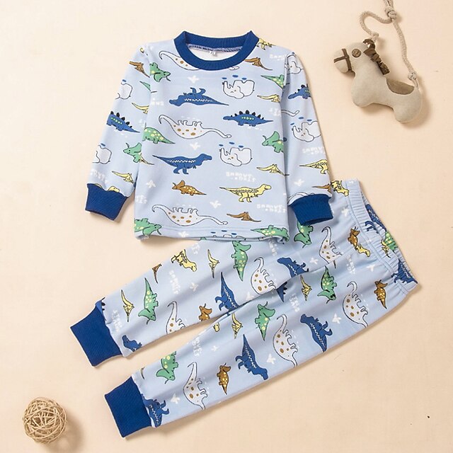 Baby & Kids Boys Clothing | Kids Boys Clothing Set 2 Pieces Long Sleeve Light Blue Cartoon Dinosaur Animal Print Casual Daily Ac