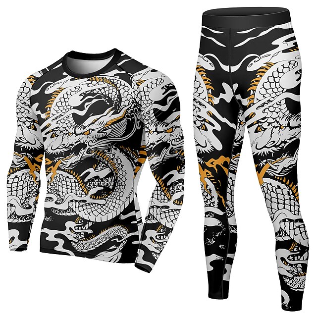 Sports & Outdoors Running, Jogging & Walking | 21Grams® Mens 2 Piece Activewear Set Compression Suit Dragon Athletic Athleisure 