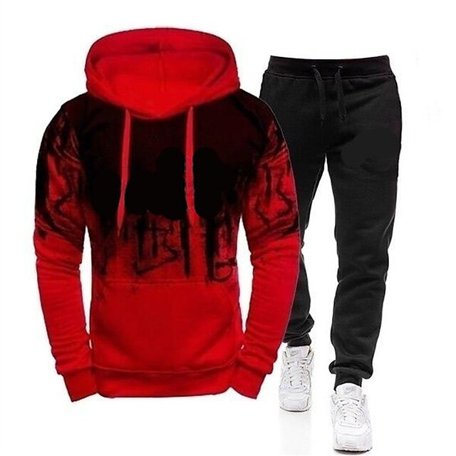 Sports & Outdoors Running, Jogging & Walking | Mens Tracksuit Sweatsuit 2 Piece Drawstring Pocket Hoodie Letter & Number Sport A