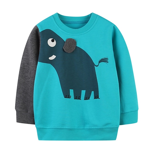 Baby & Kids Boys Clothing | Kids Boys Sweatshirt Long Sleeve Blue Cartoon Elephant Animal Cotton Active Fashion 3-8 Years / Fall