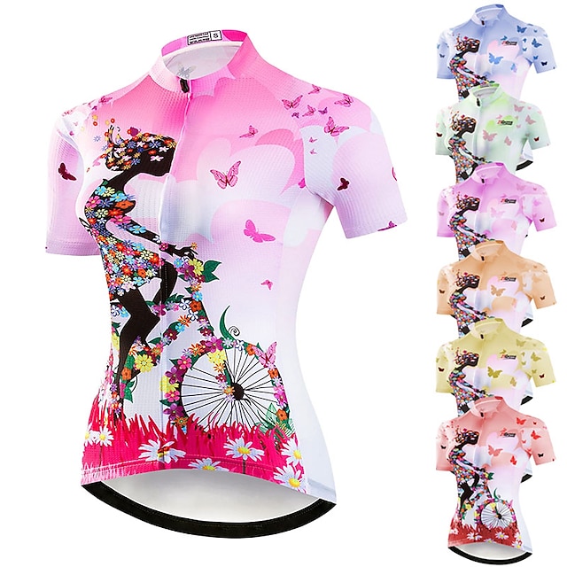  21Grams Women's Cycling Jersey Short Sleeve Bike Jersey Top with 3 Rear Pockets Mountain Bike MTB Road Bike Cycling Breathable Moisture Wicking Quick Dry Back Pocket Yellow Pink Red Floral Botanical