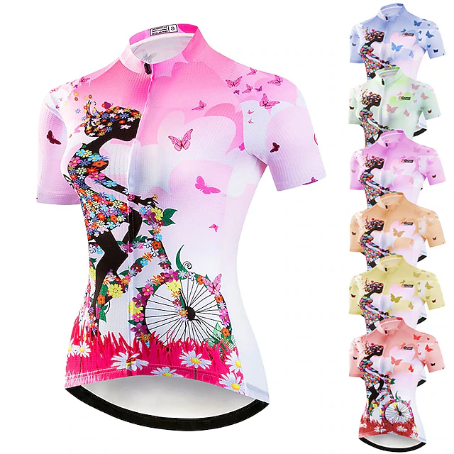 Women's Cycling Jersey Patterned Floral Botanical Flower Short Sleeve Bike Jersey Top with 3 Rear Pockets Mountain Bike MTB Road Bike Cycling Quick Dry Back Pocket Moisture Wicking Breathable Sports 27