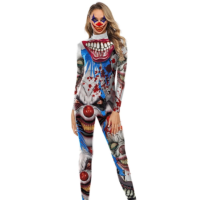  Burlesque Clown Pennywise It Clown Zentai Suits Costume Teen Adults' Women's Geek & Chic Halloween Festival / Holiday Cotton / Polyester Blend Gray Women's Couple's Easy Carnival Costumes
