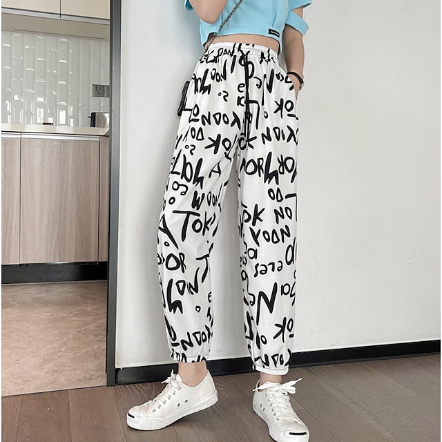 Womens Clothing Womens Bottoms | Womens Casual / Sporty Sweatpants Sweatpants Pocket Elastic Drawstring Design Print Ankle-Lengt