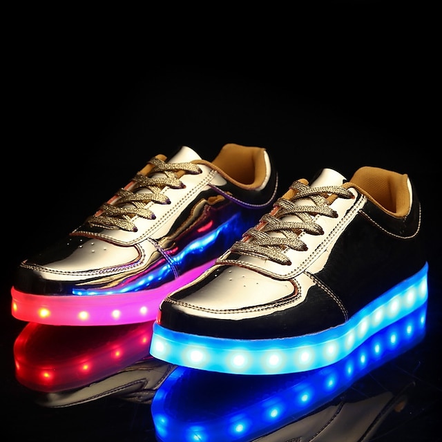 Boys Girls Sneakers LED Light up Shoes High Top USB Charging PU Non Slip Quick Charge Hip-Hop Dancing Shoes Little Kids(4-7ys) Big Kids(7years +) Running Shoes Silver Gold White