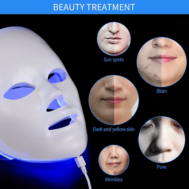 LED Facial Mask Beauty Skin Rejuvenation Photon Light 7 Colors Mask Therapy Wrinkle Acne Tighten Skin Tool Facial Machiner 11