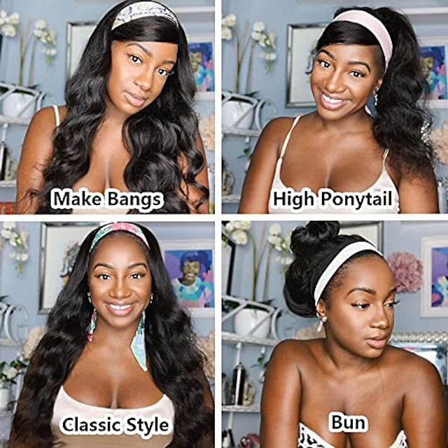 Beauty & Hair Wigs & Hair Pieces | Headband Wig Synthetic Long Wavy Black Headband Wigs for Black Women Natural Looking High Den