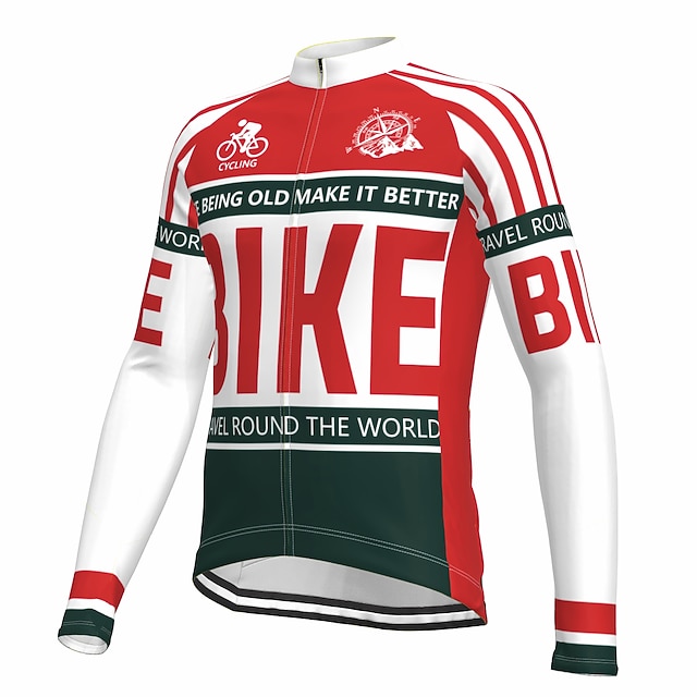 Men's Cycling Jersey Geometric Long Sleeve Bike Jersey Top with 3 Rear ...