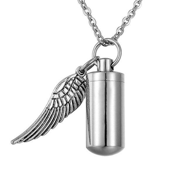  kremering cylinder urn halskæde til aske med engelvinge charme rustfrit stål aske halskæde mindesmykke smykker askeholder - kærlighed