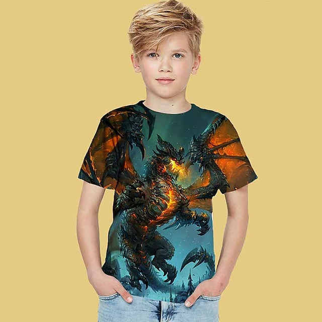 Baby & Kids Boys Clothing | Kids Boys T shirt Short Sleeve 3D Print Dragon Dark Gray Children Tops Summer Active Cool School Reg