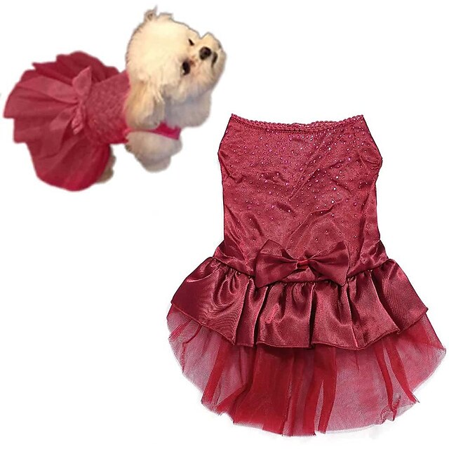  Hund Kleid rot Bowknot Tutu Gaze Rock Luxus Welpen Prinzessin Kleid Hochzeit Geburtstag Party Weste Bekleidung Haustier Kleidung für Hunde und Katzen