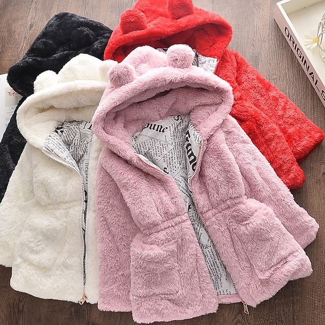 Baby & Kids Girls Clothing | Kids Girls Coat Parka Long Sleeve White Black Pink Plain Pocket Winter Adorable School 2-9 Years / 