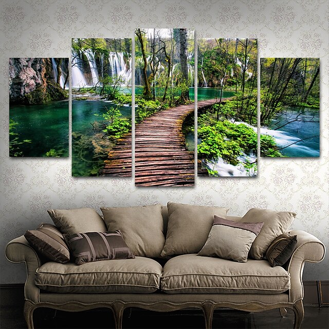  5 Panels Wall Art Canvas Prints Painting Artwork Picture Waterfall Painting Home Decoration Decor Rolled Canvas No Frame Unframed Unstretched