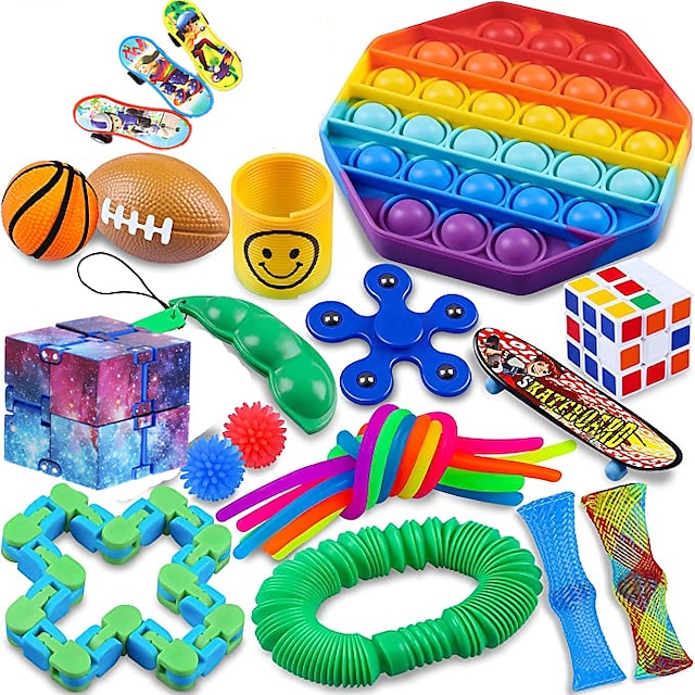 Fidget Pack Sensory Relieves Stress Anxiety Fidget Toy for Kids Adults B#3 Simple Dimple Fidget Popper Set Special Toys Assortment for Birthday Party Favors 30 Pack Sensory Toys Set 