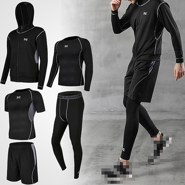 Sports & Outdoors Running, Jogging & Walking | Mens 5pcs Activewear Set Compression Suit Workout Outfits Athletic Athleisure Ful