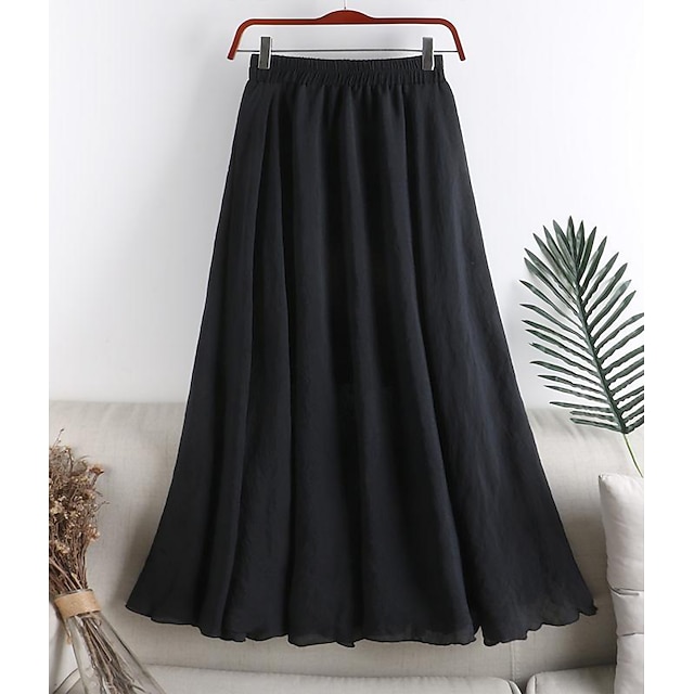 Womens Clothing Womens Bottoms | Womens Casual Long Skirts Vacation Weekend Plus Size Linen / Cotton Blend Solid Colored Ruched 