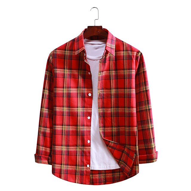 Men's Shirt Button Up Shirt Summer Shirt Plaid Shirt Red Navy Blue ...