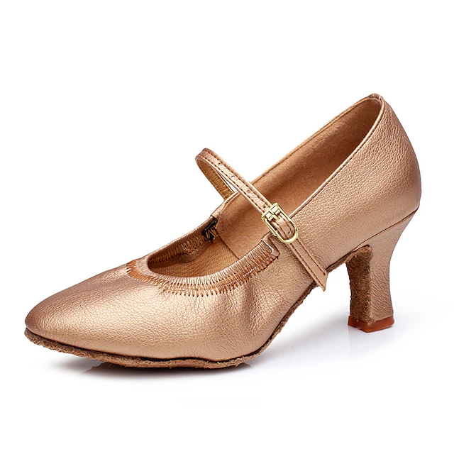 Women's Bronze Faux Leather Mary Jane Dance Shoes with Mid-Heel and Adjustable Buckle - Ideal for Ballroom and Latin Performances 11
