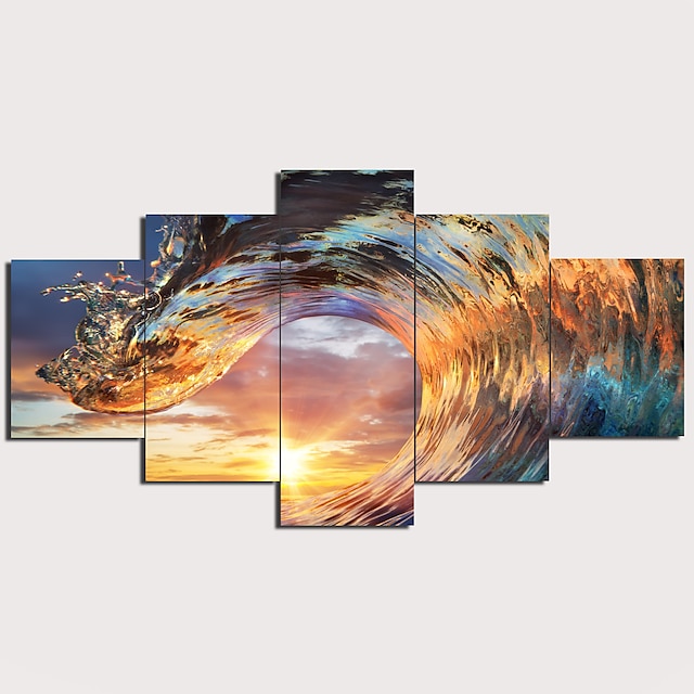  5 Panels Wall Art Canvas Prints Painting Artwork Picture Wave Painting Home Decoration Decor Rolled Canvas No Frame Unframed Unstretched