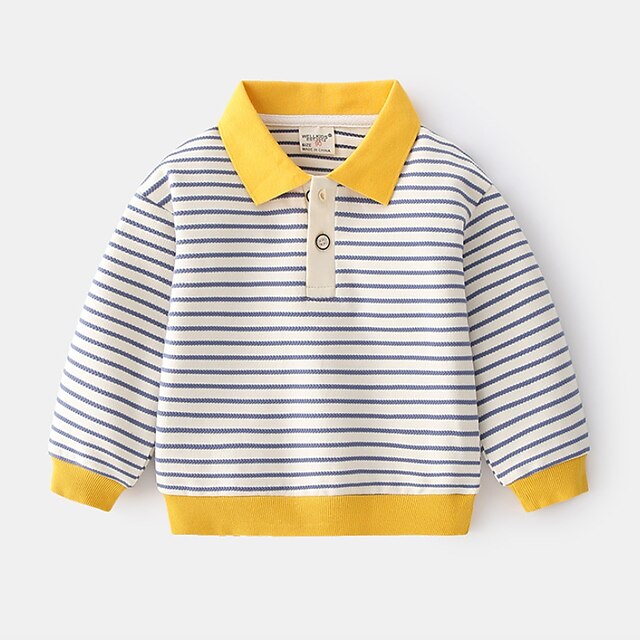 Baby & Kids Boys Clothing | Kids Boys Sweatshirt Long Sleeve Stripe Blue Yellow Children Tops Fall Basic Cool Formal Regular Fit