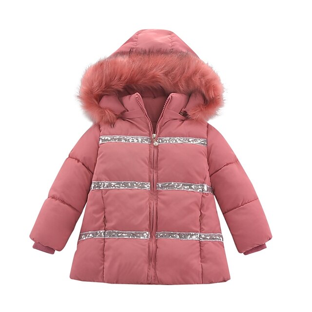 Baby & Kids Girls Clothing | Kids Girls Coat Long Sleeve Pink Dusty Blue Red Plain Striped Pleated Winter Adorable 3-8 Years / C