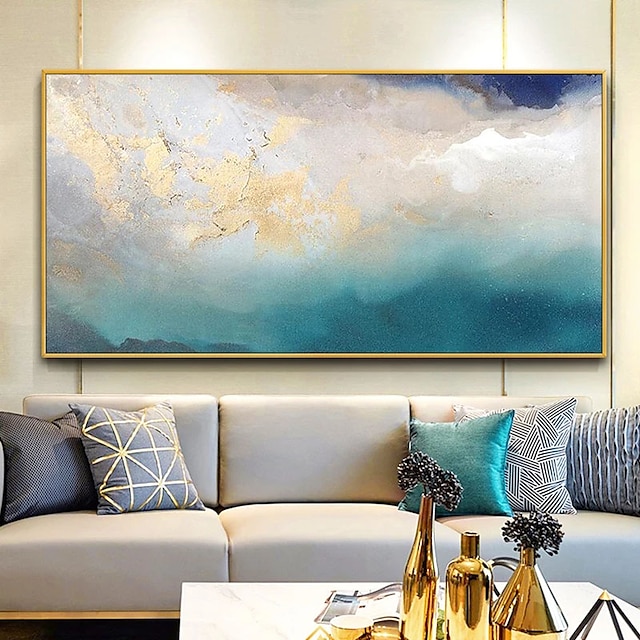  oljemålning handgjord handmålad väggkonst modern blå guldfolie abstrakt bild heminredning dekor valsad duk ingen ram osträckt