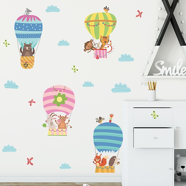 Home & Garden Home Decor | cartoon animal hot air balloon childrens bedroom porch wall beautification decorative wall sticker se