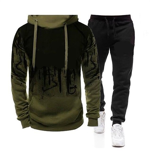 Sports & Outdoors Running, Jogging & Walking | Mens Tracksuit Sweatsuit 2 Piece Drawstring Pocket Hoodie Letter & Number Sport A