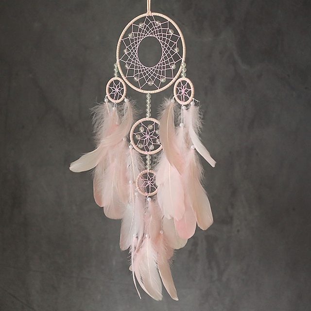  Dream Catcher Handmade Gift  with 5 Circles Feather Bead Flower Wall Hanging Decor Art Boho Style 16*70cm