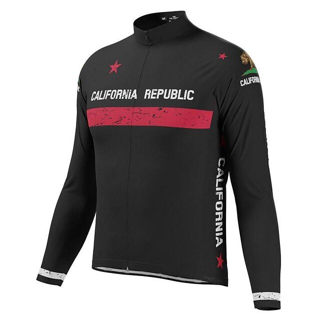  21Grams Men's Cycling Jersey Long Sleeve Bike Top with 3 Rear Pockets Mountain Bike MTB Road Bike Cycling Breathable Moisture Wicking Quick Dry Reflective Strips Black White California Republic