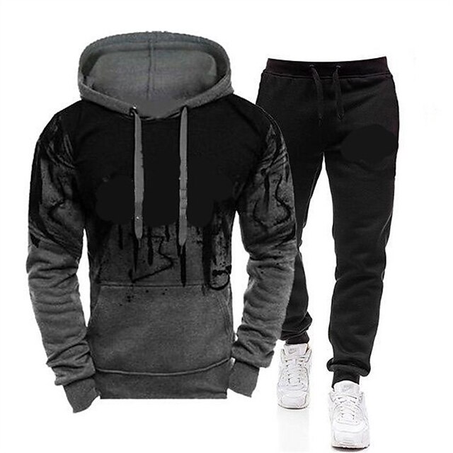 Sports & Outdoors Running, Jogging & Walking | Mens Tracksuit Sweatsuit 2 Piece Drawstring Pocket Hoodie Letter & Number Sport A