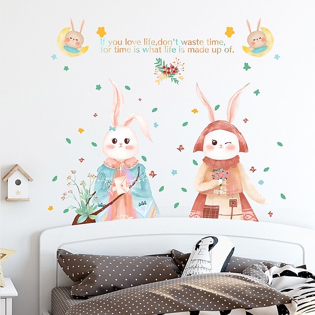 Home & Garden Home Decor | cartoon cute two little rabbits childrens room door porch kindergarten decoration background wall sti