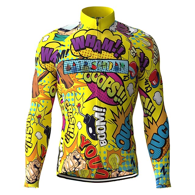  OUKU Men's Cycling Jersey Long Sleeve Mountain Bike MTB Road Bike Cycling Cartoon Graphic 3D Shirt Yellow Breathable Quick Dry Moisture Wicking Sports Clothing Apparel / Stretchy / Athleisure
