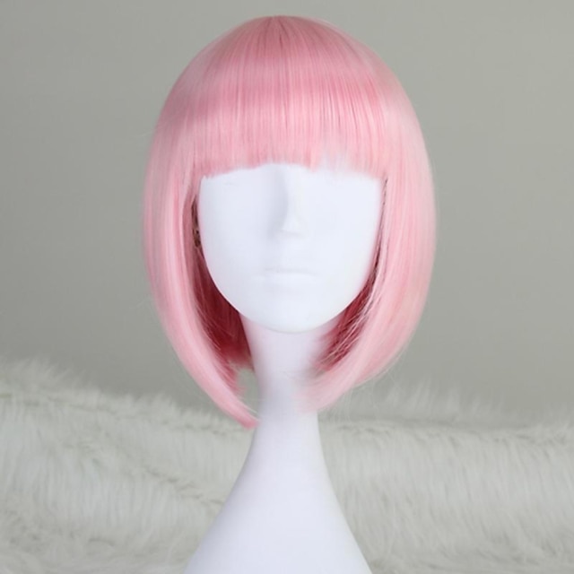  Pink Wigs for Women Synthetic Wig Straight Bob with Bangs Wig Pink Short T-Rose Silver Grey White Blue Purple Hair 12 Inch Women‘s Pink Cosplay Wigs Christmas Party Wigs