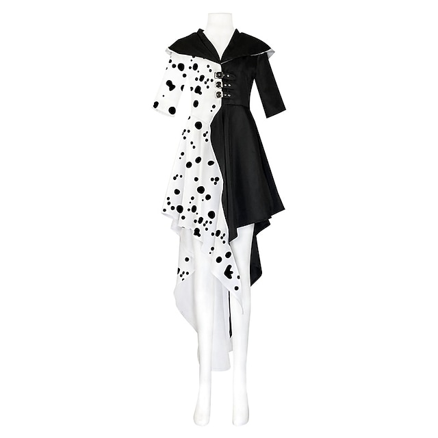  One Hundred and One Dalmatians Cruella De Vil Cosplay Costume Outfits Party Costume Women's Movie Cosplay Vintage Fashion Cute Black Carnival Masquerade Coat Gloves