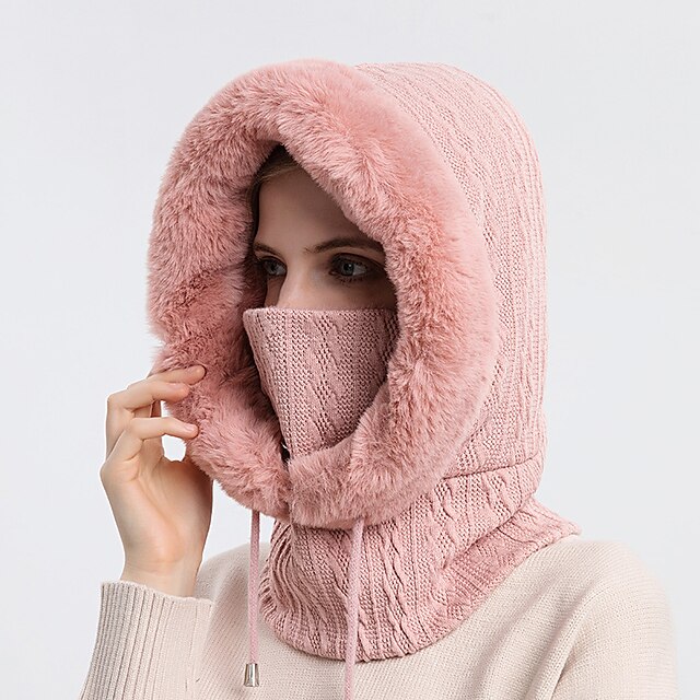 High Quality Winter Fur Cap Mask Set Hooded for Women Knitted Cashmere ...