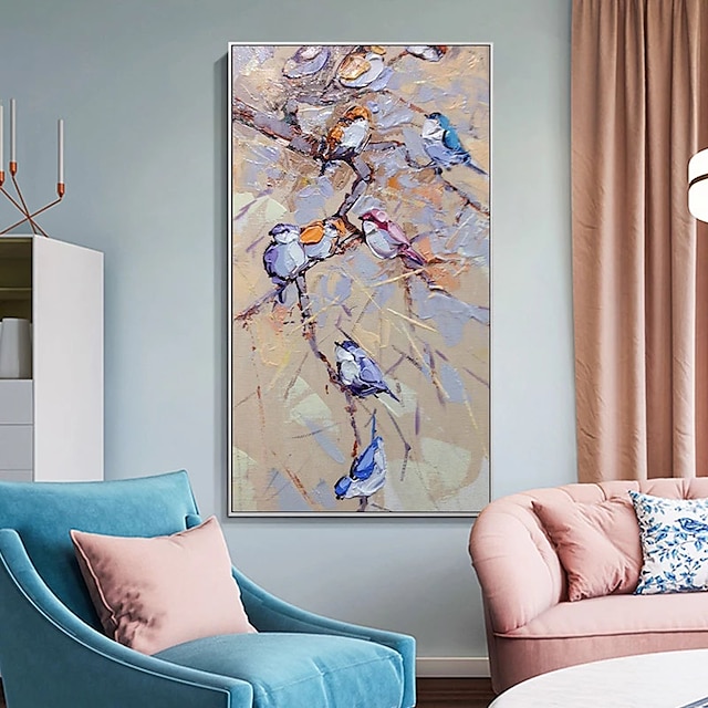 Home & Garden Wall Art | Oil Painting Handmade Hand Painted Wall Art Vertical Modern Abstract Bird On The Branch Home Decoration