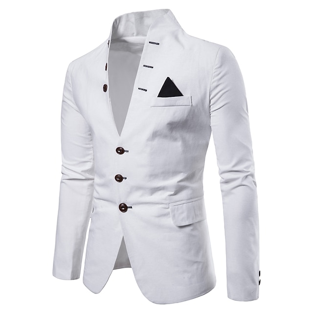 Men's Jacket Blazer Wedding Business Thermal Warm Pocket Fall Winter Solid Color Color Block Business Casual Stand Collar