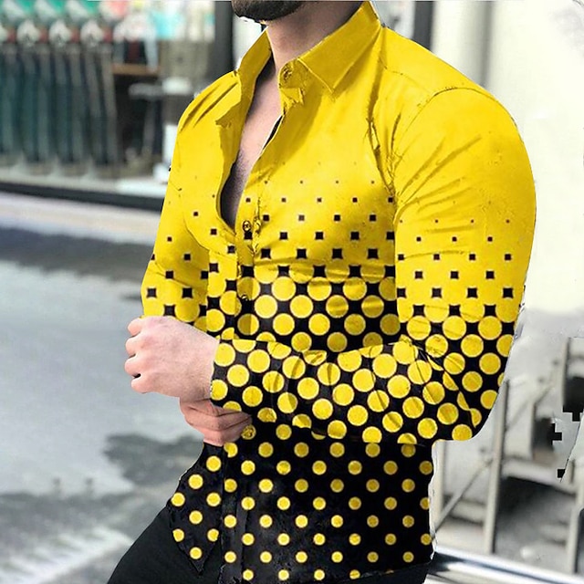  Męskie Koszula Koszula z grafiką Groszki Wieczorne Żółty Fioletowy Pomarańczowy Zielony Na zewnątrz Ulica Długi rękaw Nadruk Przycisk w dół Odzież Moda Designerskie Codzienny Oddychający
