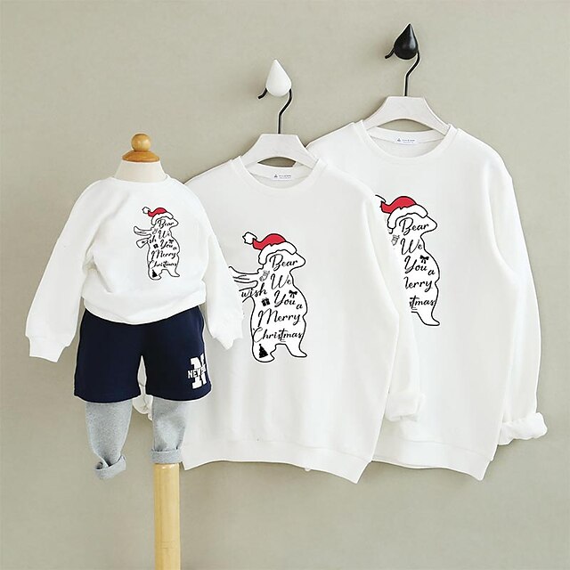 Baby & Kids Matching Outfits | Tops Family Look Cotton Cartoon Graphic Christmas Gifts Print White Black Red Long Sleeve Basic M