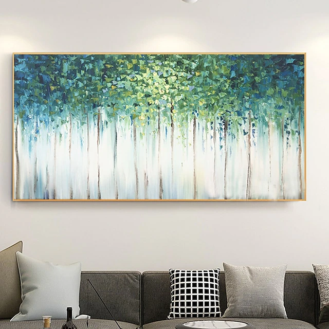 Large Original Oil Painting 100% Handmade Hand Painted Wall Art On Canvas Forest Green Abstract Couple Tree Landscape Home Decoration Decor Rolled Canvas With Stretched Frame 9
